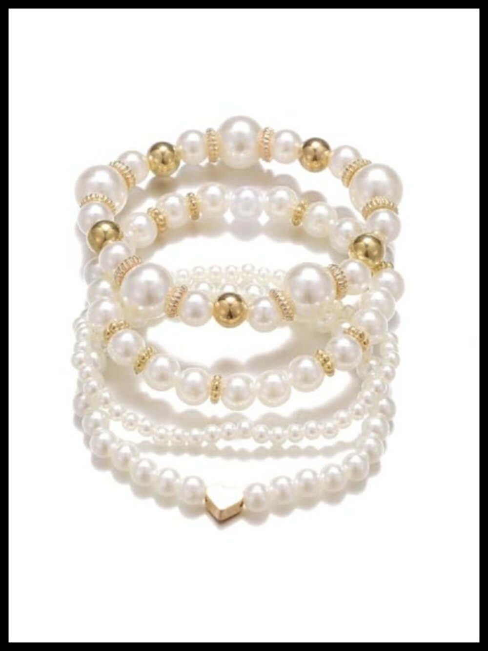Chunky Simulated Pearl Stackable Stretch Bracelet Set Beaded Adjustable Elastic